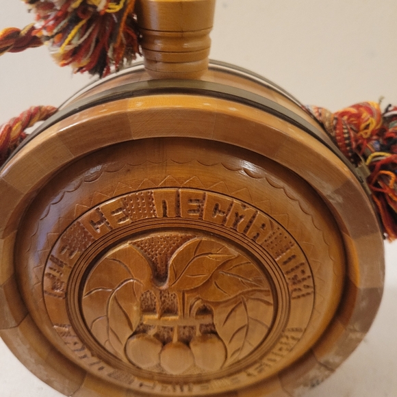 Vintage Wooden Flask Drinking Vessel Antique Hand Carved Wooden Flask w/Strap - Picture 10 of 16